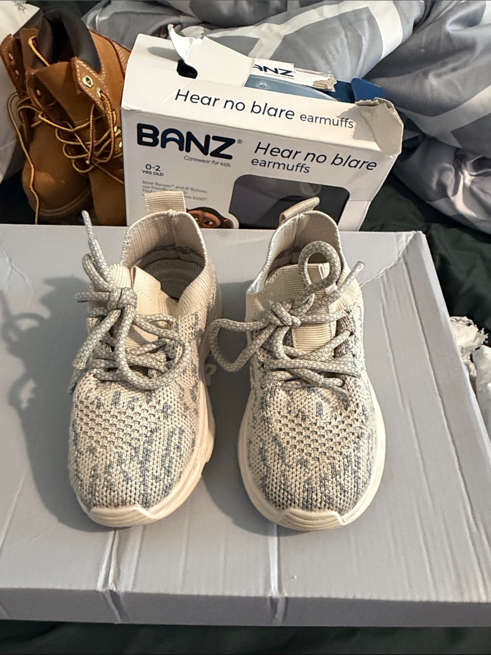 A+ Ellen Kids Knit Lace-Up Sneakers - Cream
